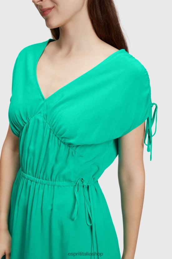 Esprit abito con scollo a V increspato in seta rayon verde donne vestiti 4RNDH453