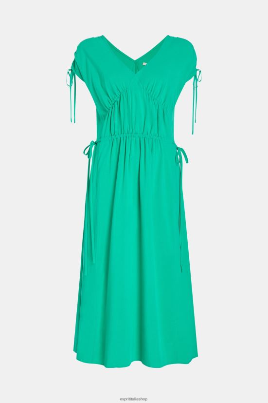 Esprit abito con scollo a V increspato in seta rayon verde donne vestiti 4RNDH453