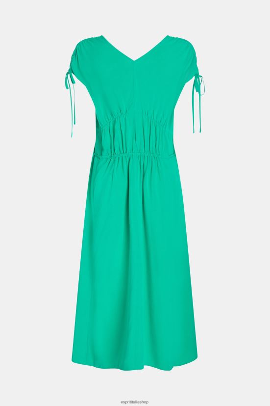 Esprit abito con scollo a V increspato in seta rayon verde donne vestiti 4RNDH453