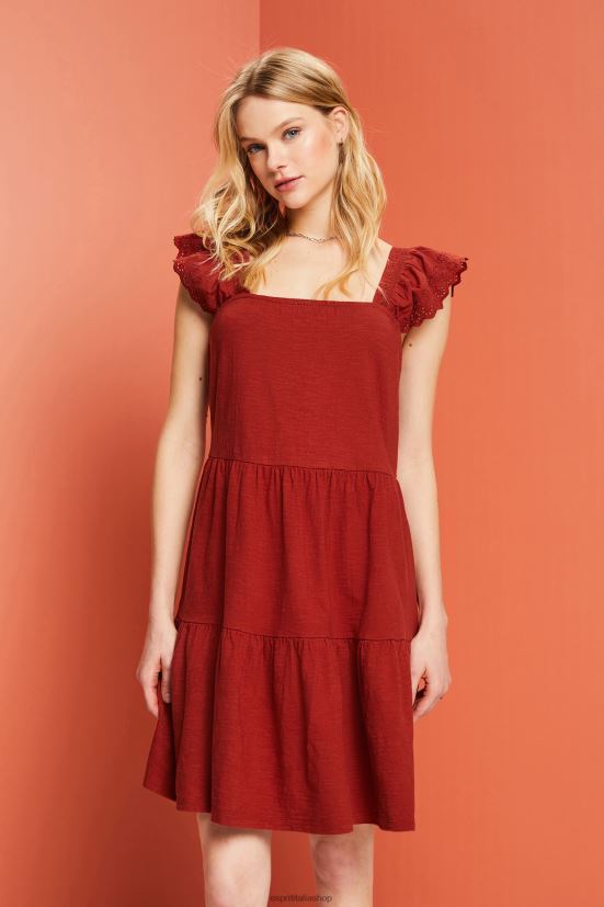 Esprit abito in jersey con maniche in pizzo ricamato terracotta donne vestiti 4RNDH60 - Clicca l'immagine per chiudere