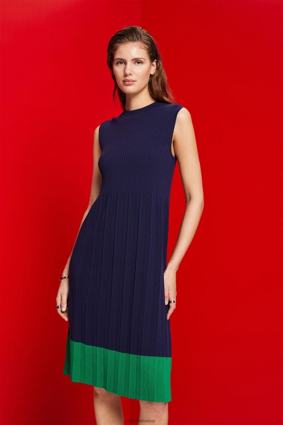 Esprit maxi abito plissettato e senza maniche con girocollo blu scuro donne vestiti 4RNDH123