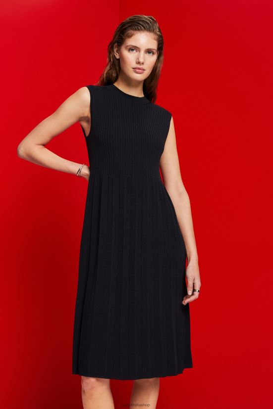 Esprit maxi abito plissettato e senza maniche con girocollo nero donne vestiti 4RNDH124