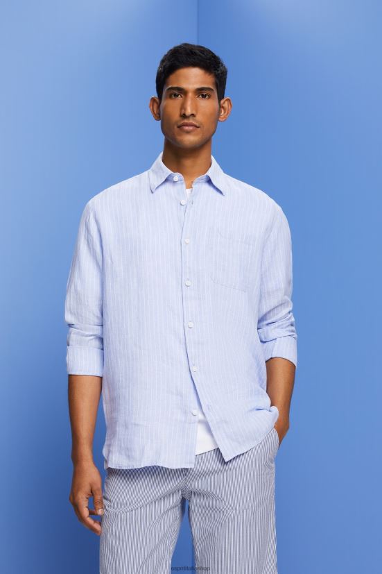 Esprit camicia a righe, 100% lino lavanda azzurra uomini camicie 4RNDH597