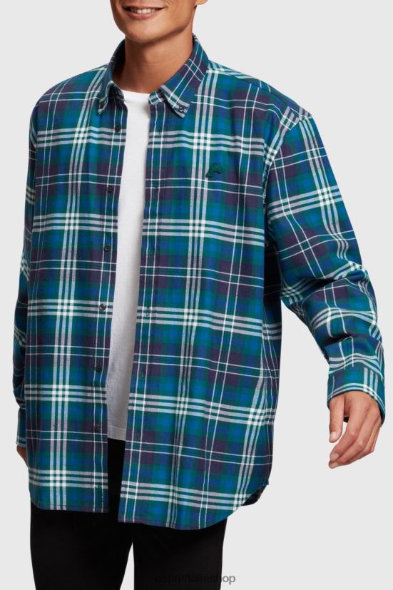 Esprit camicia di flanella a quadri blu verde acqua uomini camicie 4RNDH794