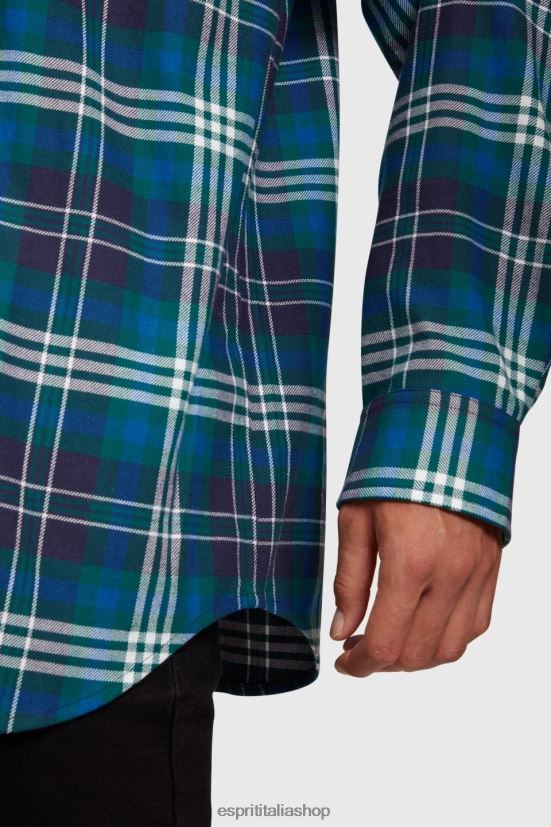 Esprit camicia di flanella a quadri blu verde acqua uomini camicie 4RNDH794