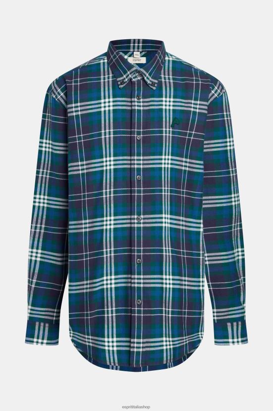 Esprit camicia di flanella a quadri blu verde acqua uomini camicie 4RNDH794