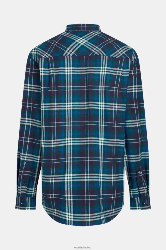 Esprit camicia di flanella a quadri blu verde acqua uomini camicie 4RNDH794