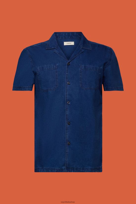 Esprit camicia di jeans a maniche corte lavaggio blu scuro uomini camicie 4RNDH595