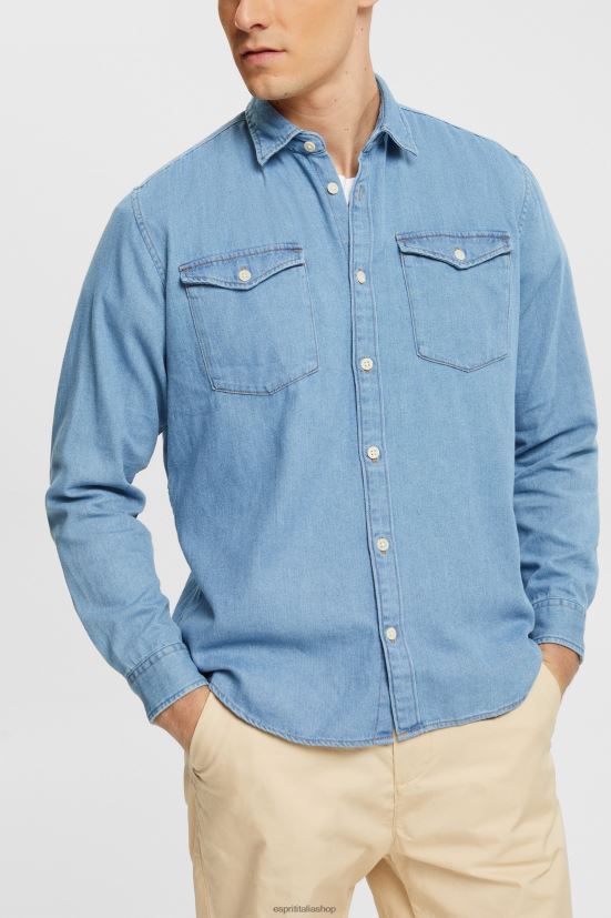 Esprit camicia di jeans lavaggio a luce blu uomini camicie 4RNDH834