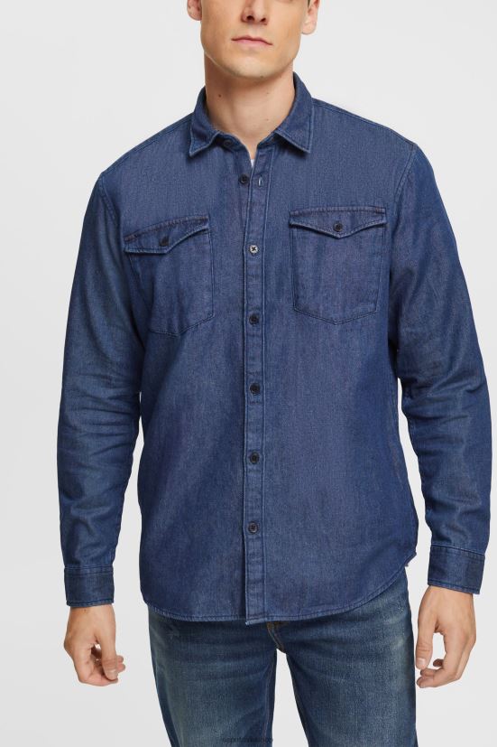 Esprit camicia di jeans lavaggio blu scuro uomini camicie 4RNDH835