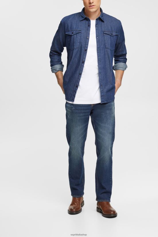 Esprit camicia di jeans lavaggio blu scuro uomini camicie 4RNDH835