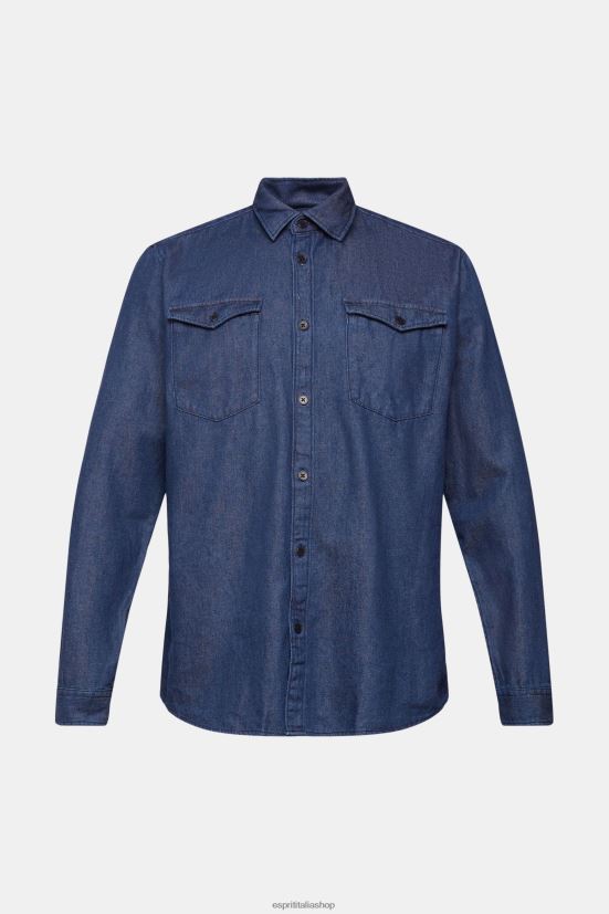 Esprit camicia di jeans lavaggio blu scuro uomini camicie 4RNDH835