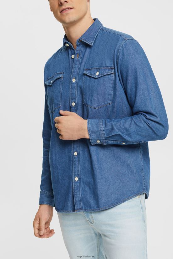 Esprit camicia di jeans lavaggio medio blu uomini camicie 4RNDH833