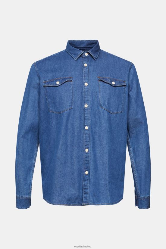 Esprit camicia di jeans lavaggio medio blu uomini camicie 4RNDH833