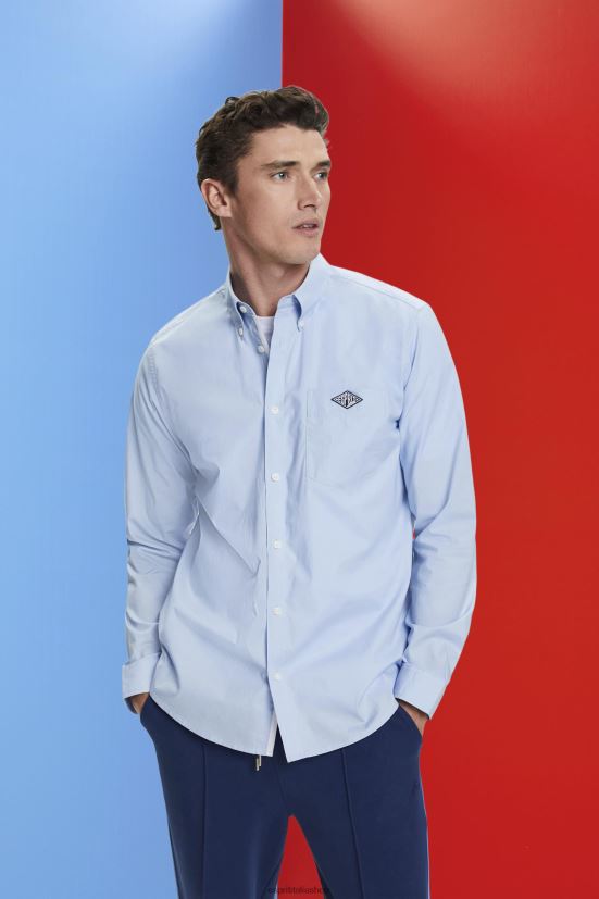 Esprit camicia in cotone con bottoni blu pastello uomini camicie 4RNDH661 - Clicca l'immagine per chiudere