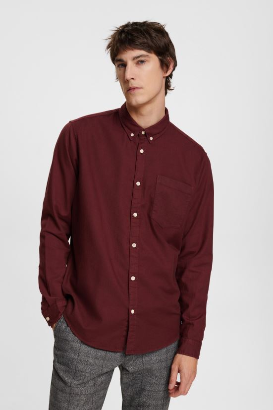 Esprit camicia in cotone con bottoni rosso bordeaux uomini camicie 4RNDH814 - Clicca l'immagine per chiudere