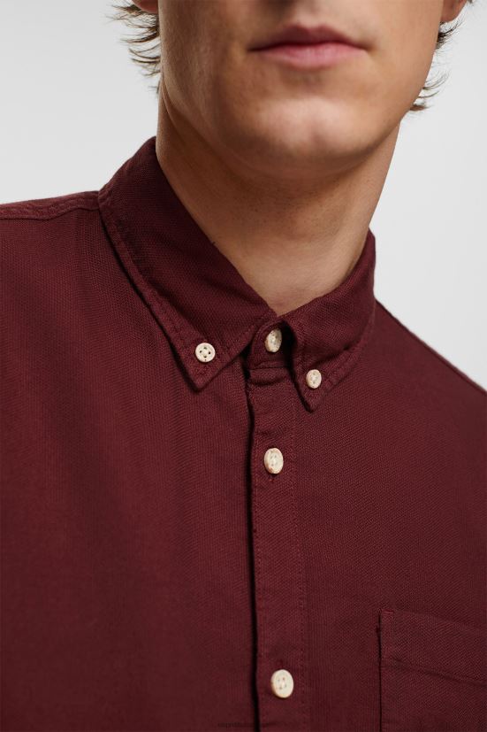 Esprit camicia in cotone con bottoni rosso bordeaux uomini camicie 4RNDH814