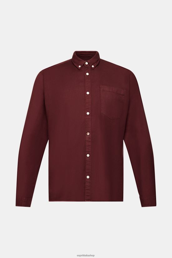 Esprit camicia in cotone con bottoni rosso bordeaux uomini camicie 4RNDH814