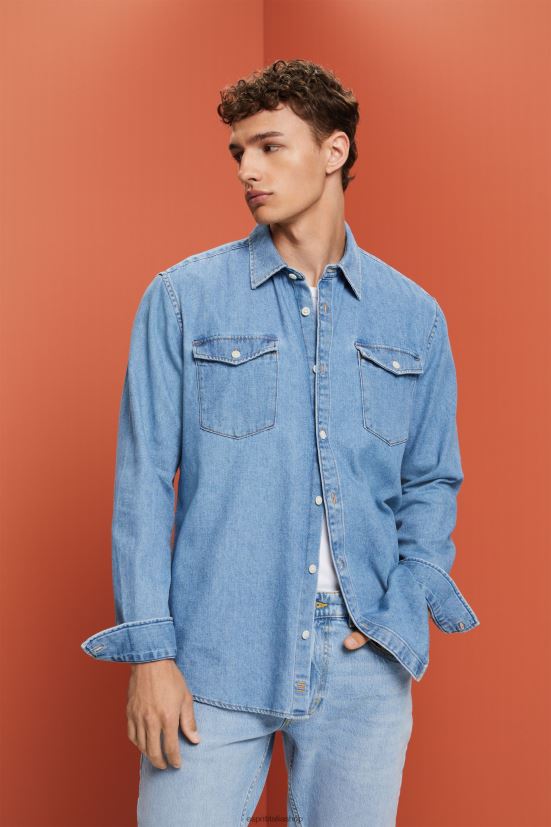 Esprit camicia in denim di cotone lavaggio a luce blu uomini camicie 4RNDH732 - Clicca l'immagine per chiudere