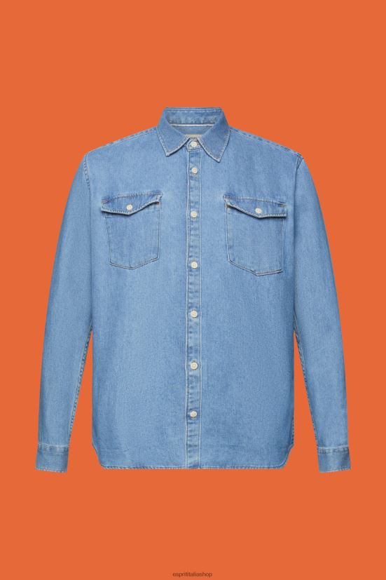 Esprit camicia in denim di cotone lavaggio a luce blu uomini camicie 4RNDH732