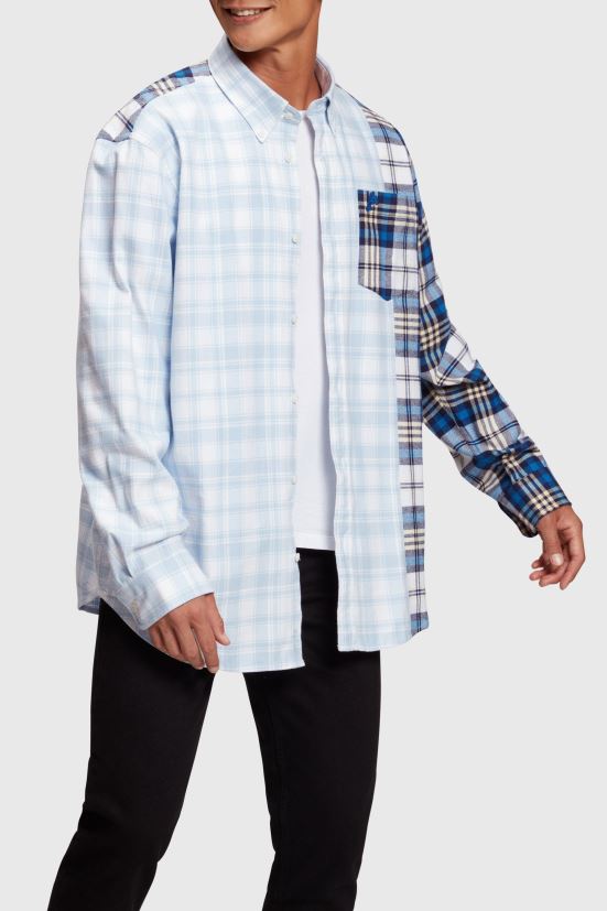 Esprit camicia in flanella patchwork misto check blu uomini camicie 4RNDH789 - Clicca l'immagine per chiudere