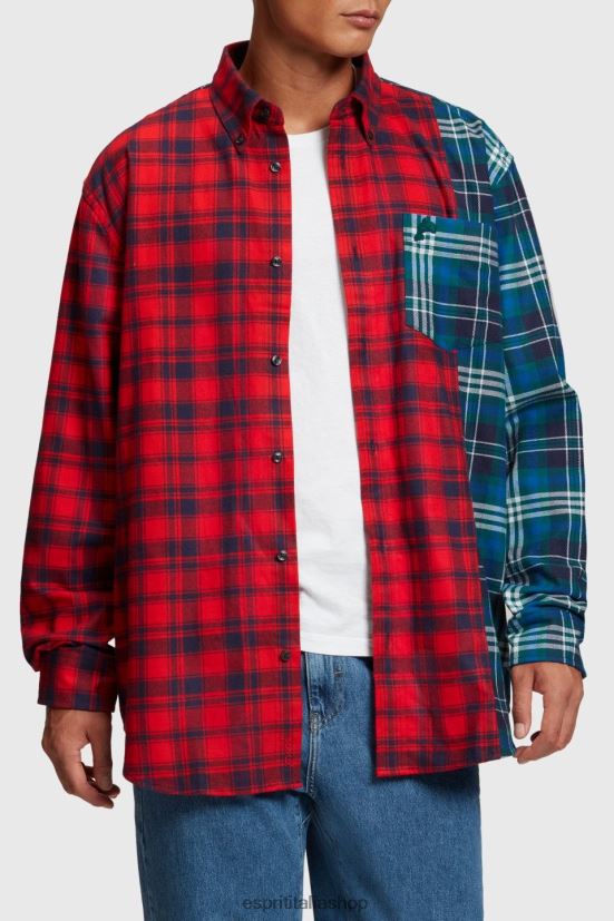 Esprit camicia in flanella patchwork misto check rosso uomini camicie 4RNDH790