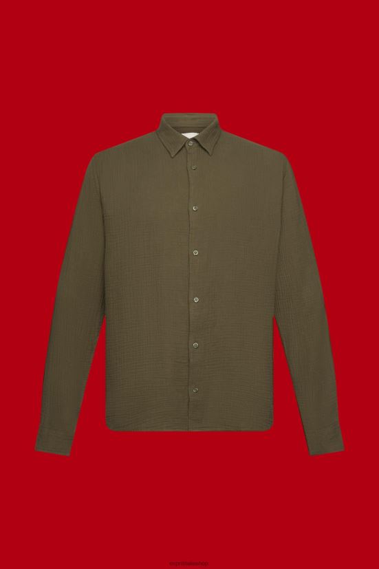 Esprit camicia in mussola di cotone sostenibile verde kaki uomini camicie 4RNDH756