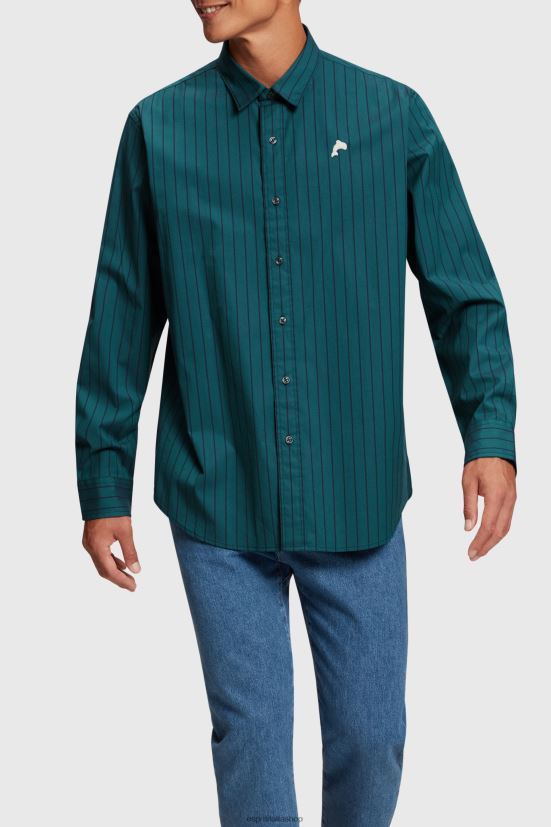 Esprit camicia in popeline a righe dalla vestibilità rilassata blu verde acqua uomini camicie 4RNDH797