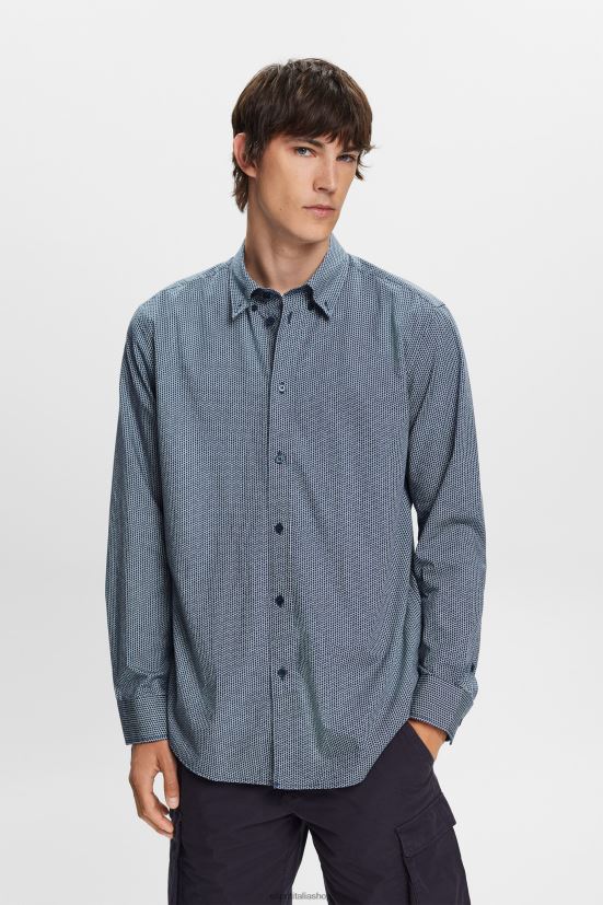 Esprit camicia in popeline di cotone grigio blu uomini camicie 4RNDH576