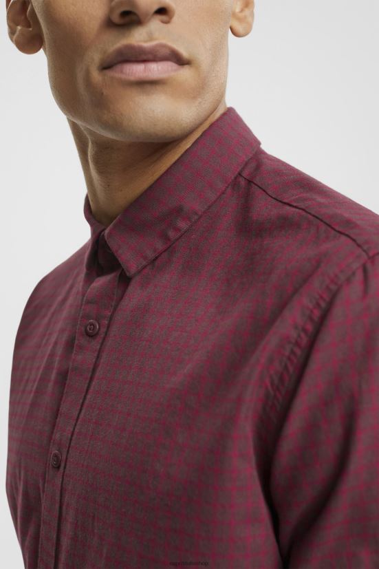 Esprit camicia slim fit a quadri rosso bordeaux uomini camicie 4RNDH690