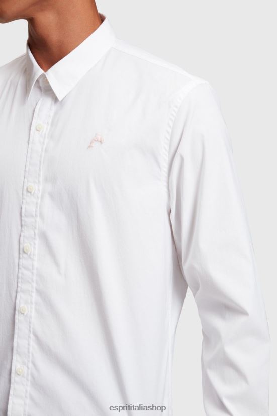 Esprit camicia slim fit in popeline con stemma del delfino bianco uomini camicie 4RNDH802