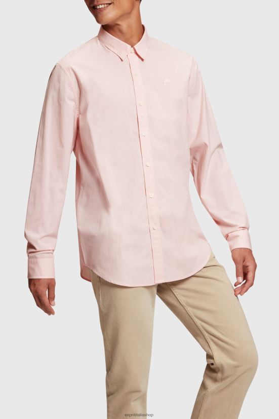 Esprit camicia slim fit in popeline con stemma del delfino rosa chiaro uomini camicie 4RNDH804