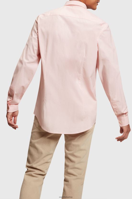 Esprit camicia slim fit in popeline con stemma del delfino rosa chiaro uomini camicie 4RNDH804