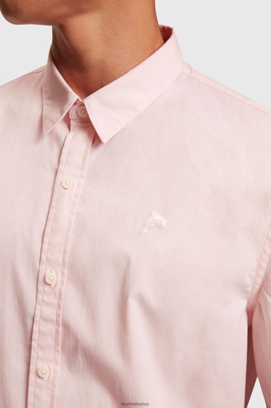 Esprit camicia slim fit in popeline con stemma del delfino rosa chiaro uomini camicie 4RNDH804