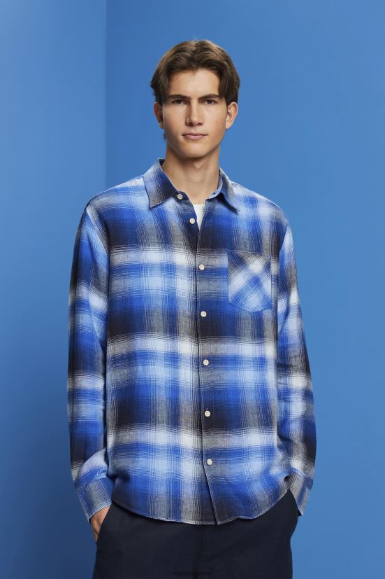 Esprit camicia tartan a quadri in misto cotone e canapa blu uomini camicie 4RNDH715 - Clicca l'immagine per chiudere