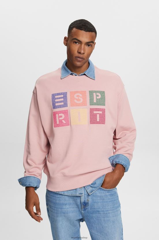 Esprit felpa con logo, 100% cotone biologico rosa antico uomini felpe e felpe con cappuccio 4RNDH582