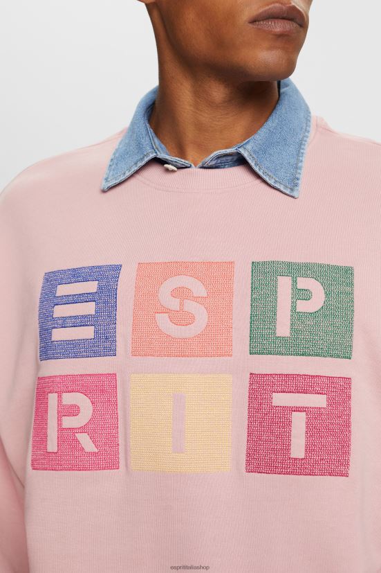 Esprit felpa con logo, 100% cotone biologico rosa antico uomini felpe e felpe con cappuccio 4RNDH582