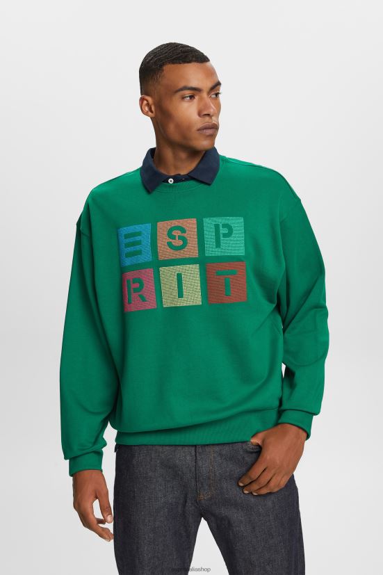 Esprit felpa con logo, 100% cotone biologico verde scuro uomini felpe e felpe con cappuccio 4RNDH581