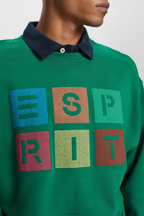 Esprit felpa con logo, 100% cotone biologico verde scuro uomini felpe e felpe con cappuccio 4RNDH581