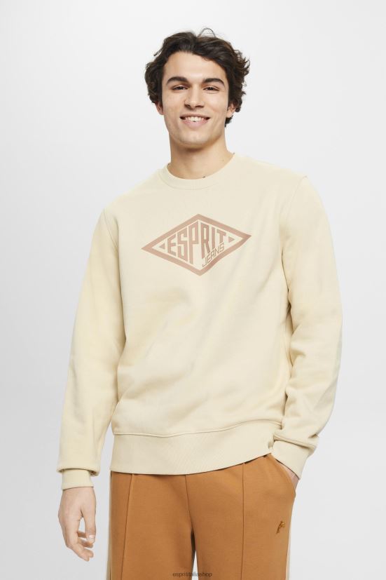 Esprit felpa con stampa logo beige uomini felpe e felpe con cappuccio 4RNDH655