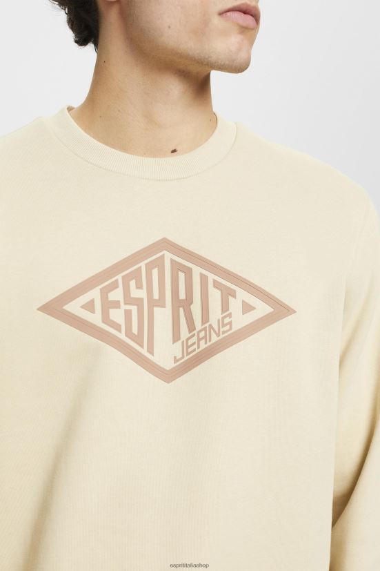 Esprit felpa con stampa logo beige uomini felpe e felpe con cappuccio 4RNDH655