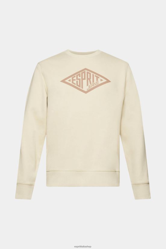 Esprit felpa con stampa logo beige uomini felpe e felpe con cappuccio 4RNDH655