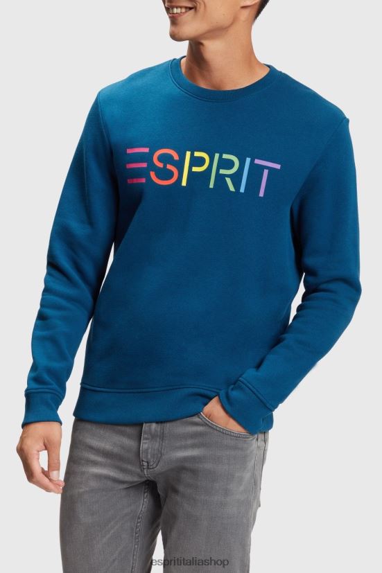 Esprit felpa con stampa logo blu petrolio uomini felpe e felpe con cappuccio 4RNDH869