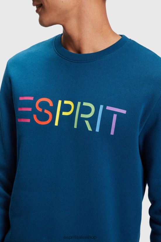 Esprit felpa con stampa logo blu petrolio uomini felpe e felpe con cappuccio 4RNDH869