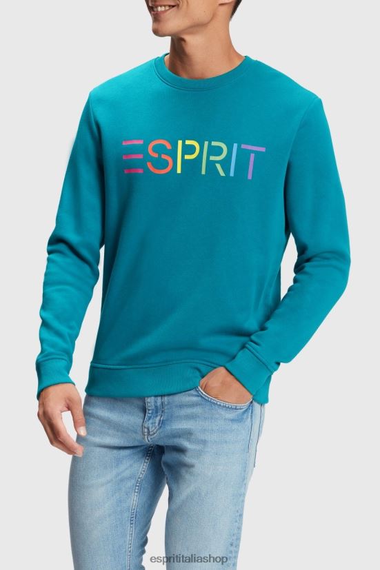 Esprit felpa con stampa logo blu verde acqua uomini felpe e felpe con cappuccio 4RNDH870