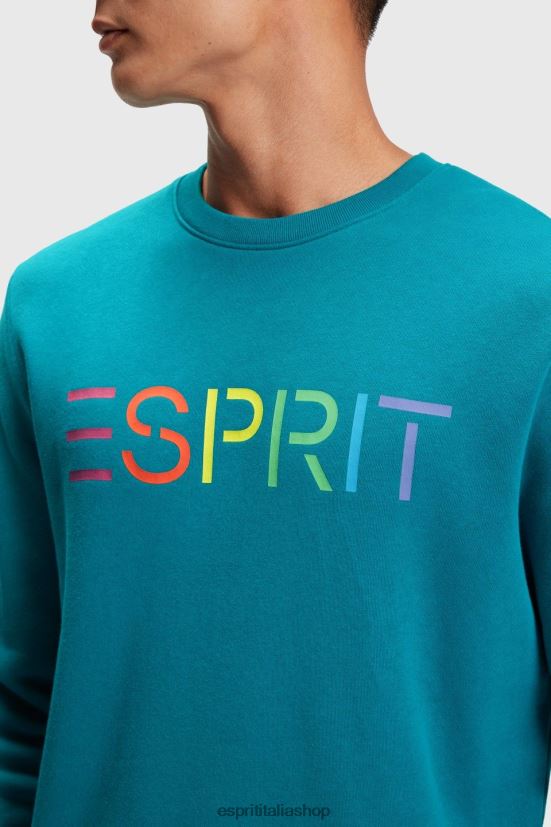 Esprit felpa con stampa logo blu verde acqua uomini felpe e felpe con cappuccio 4RNDH870