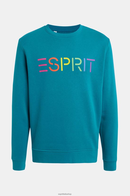 Esprit felpa con stampa logo blu verde acqua uomini felpe e felpe con cappuccio 4RNDH870