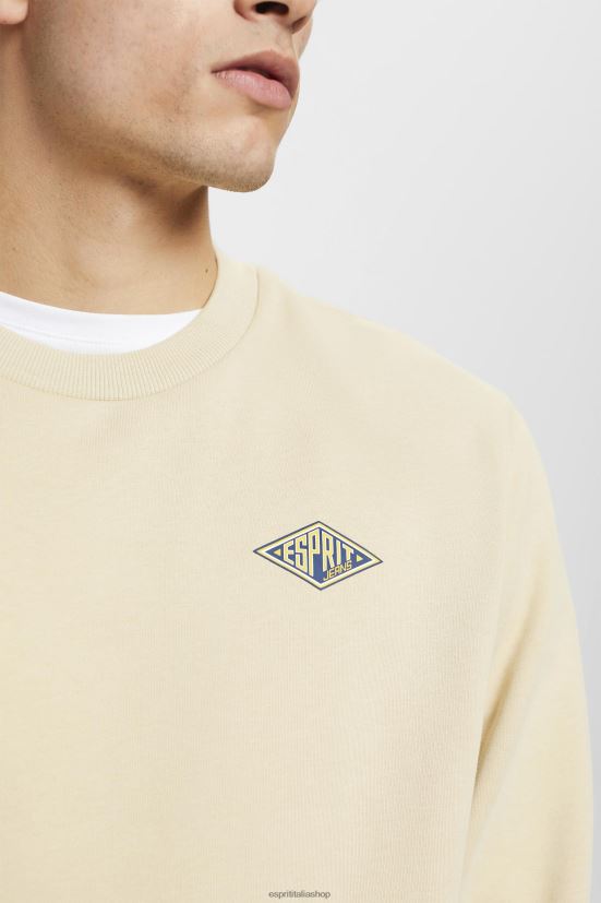 Esprit felpa con stampa logo sul retro beige uomini felpe e felpe con cappuccio 4RNDH645