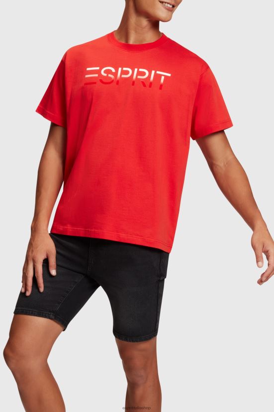 Esprit T-shirt con applicazione logo floccato sul petto rosso uomini magliette 4RNDH611