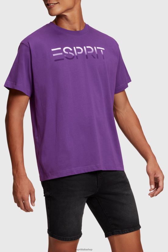 Esprit T-shirt con applicazione logo floccato sul petto viola scuro uomini magliette 4RNDH610